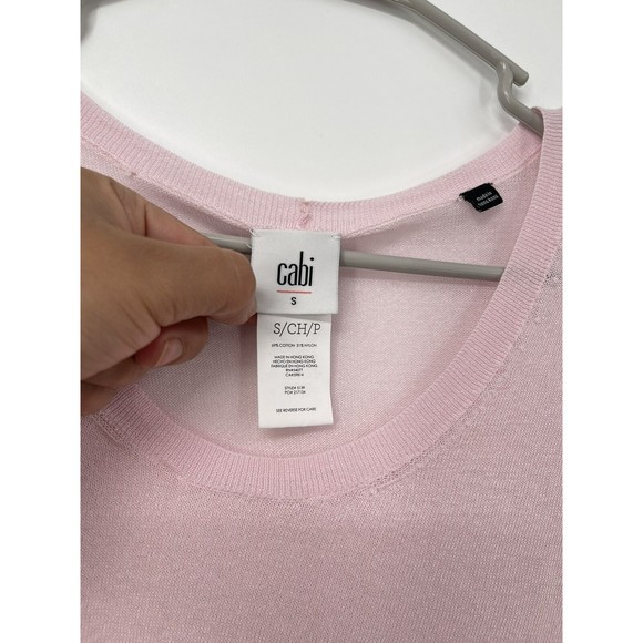 Cabi Womens Sweater S Gossamer Pink Semi Sheer Open Knit Scoop Neck - Picture 2 of 6
